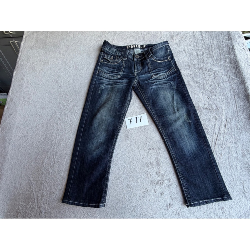 Hydraulic Jeans Women 7/8 Dark Wash  Embroidered Flap Pocket Capris